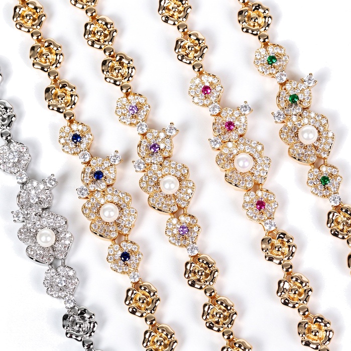 Women's Jewelry 14.4g CZ Pearl Flowers Bracelet