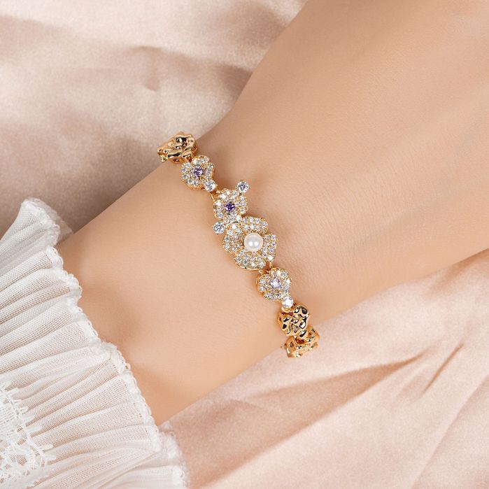 Women's Jewelry 14.4g CZ Pearl Flowers Bracelet - Image 3