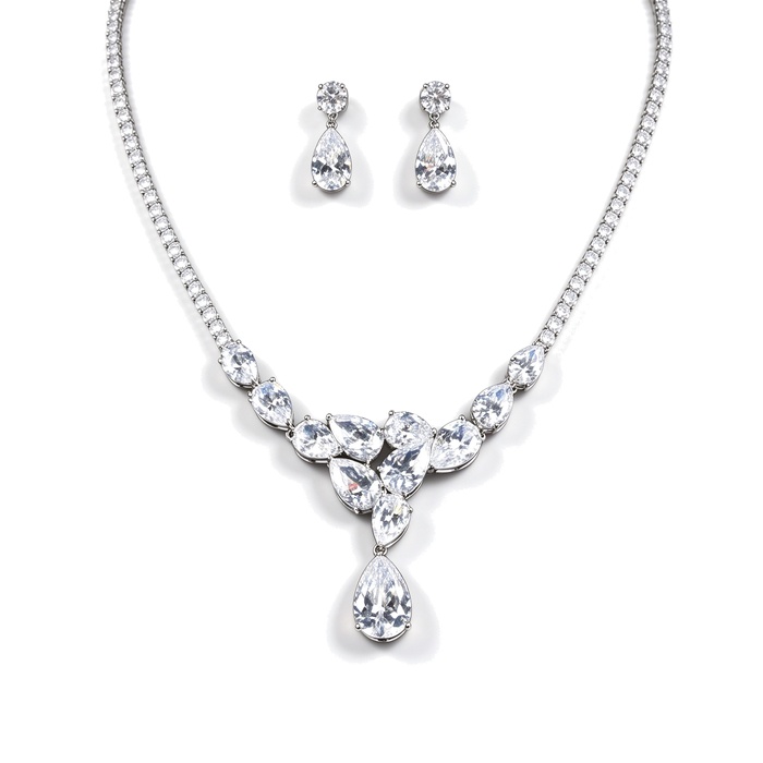 Bridal Brass Teardrop Stones Choker Necklace Earring Set
