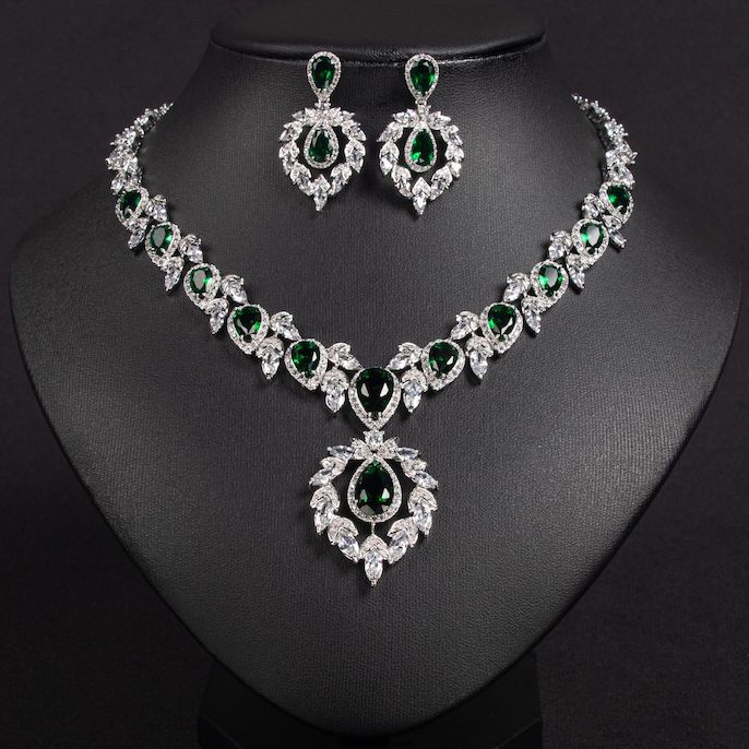 Factory Party Brass Teardrop CZ Heart Necklace Earrings Set - Image 3