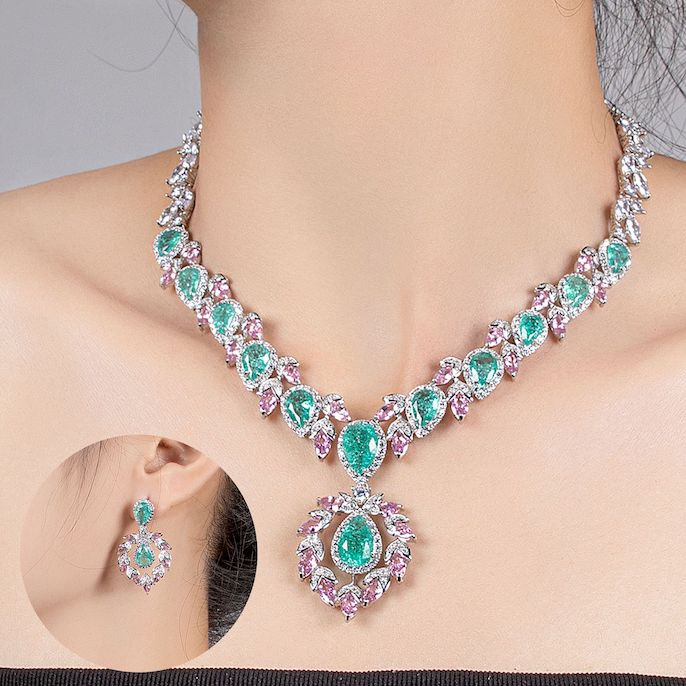 Factory Party Brass Teardrop CZ Heart Necklace Earrings Set - Image 5