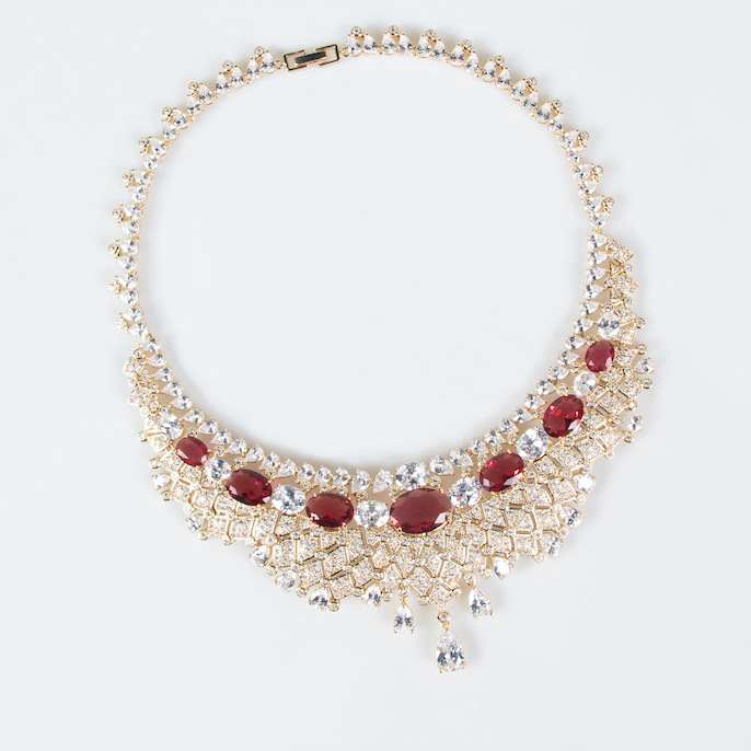 Factory Party Brass CZ Tassels Statement Necklace Earrings Set - Image 2