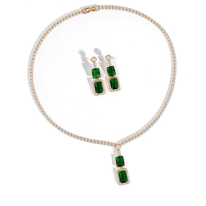 Bridal Brass 22g Crystal Stone Choker Necklace Earring Set