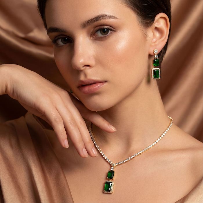 Bridal Brass 22g Crystal Stone Choker Necklace Earring Set - Image 4