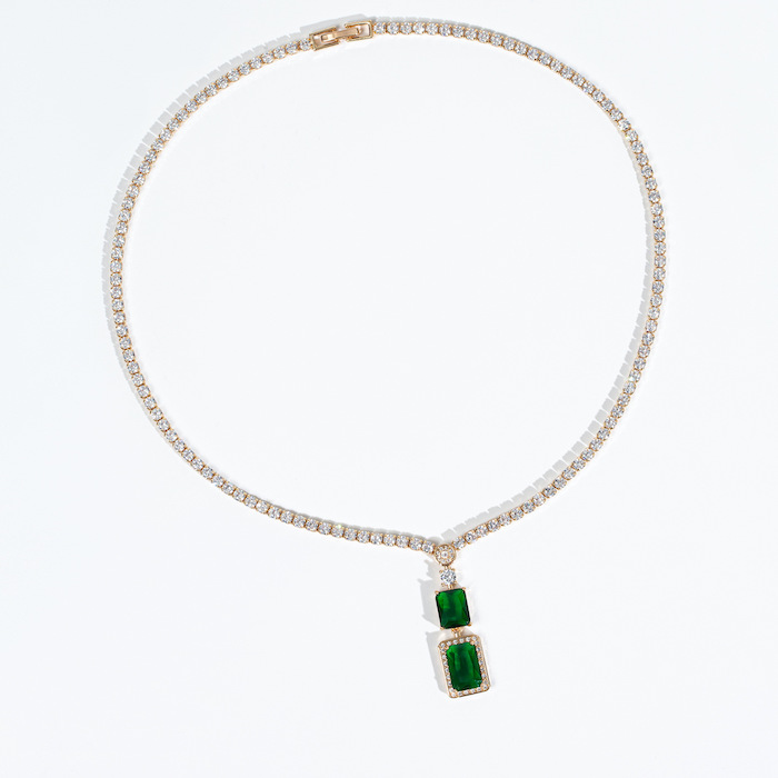 Bridal Brass 22g Crystal Stone Choker Necklace Earring Set - Image 2