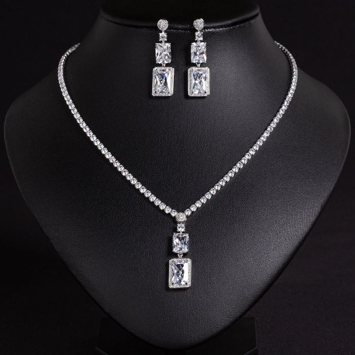 Bridal Brass 22g Crystal Stone Choker Necklace Earring Set - Image 3