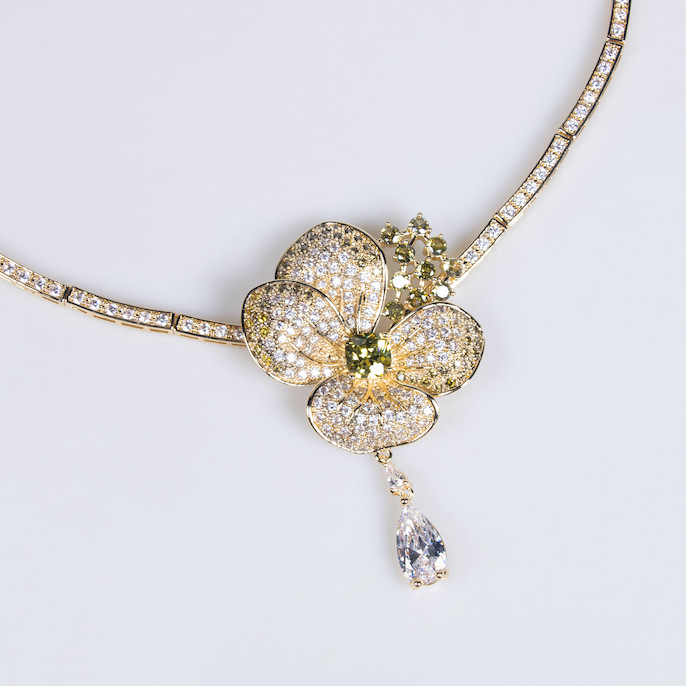 Party Brass Teardrop CZ Flowers Choker Necklace Earrings Set - Image 2