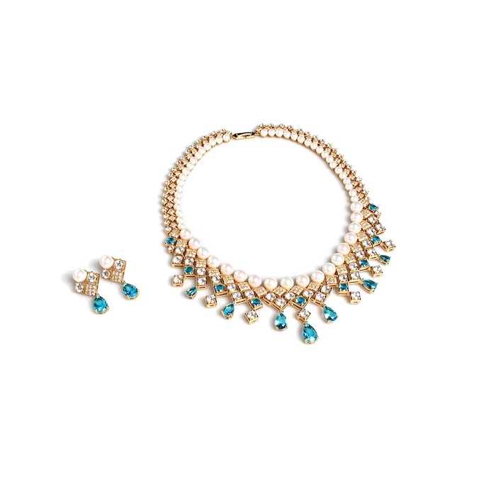 Party Brass Teardrop Stones Choker Necklace Earrings Set