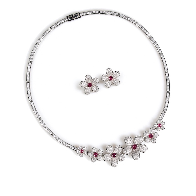 Party Brass Diamond Multi-flowers Choker Necklace Earrings Set