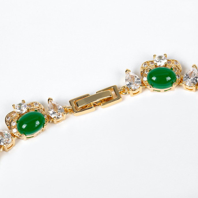 Party Brass Emerald Gemstone Choker Necklace Earrings Set - Image 2