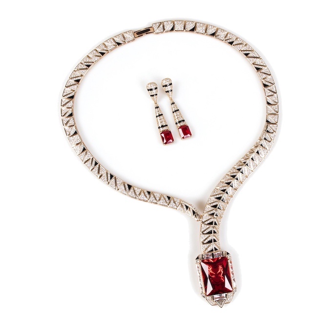 Party Brass Geometric Stones Pendant Necklace Earrings Set