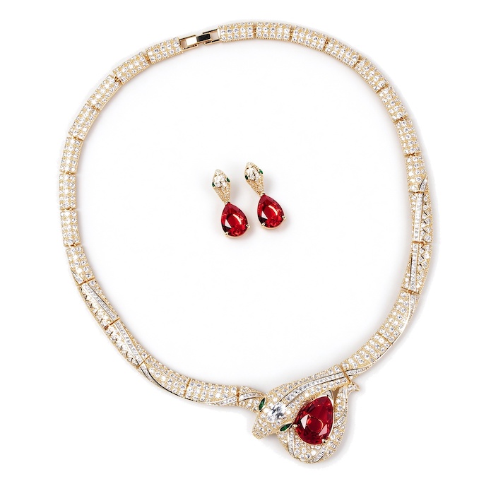 Bridal Brass 76g Diamonds Snake Choker Necklace Earring Set
