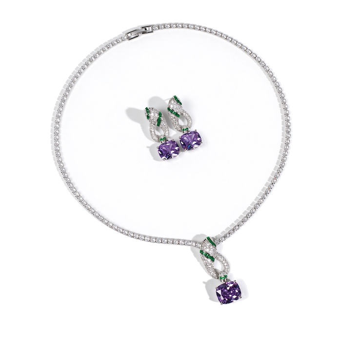 Bridal Brass Twisted CZ Knot Choker Necklace Earring Set