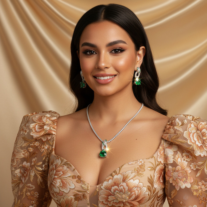 Bridal Brass Twisted CZ Knot Choker Necklace Earring Set - Image 4