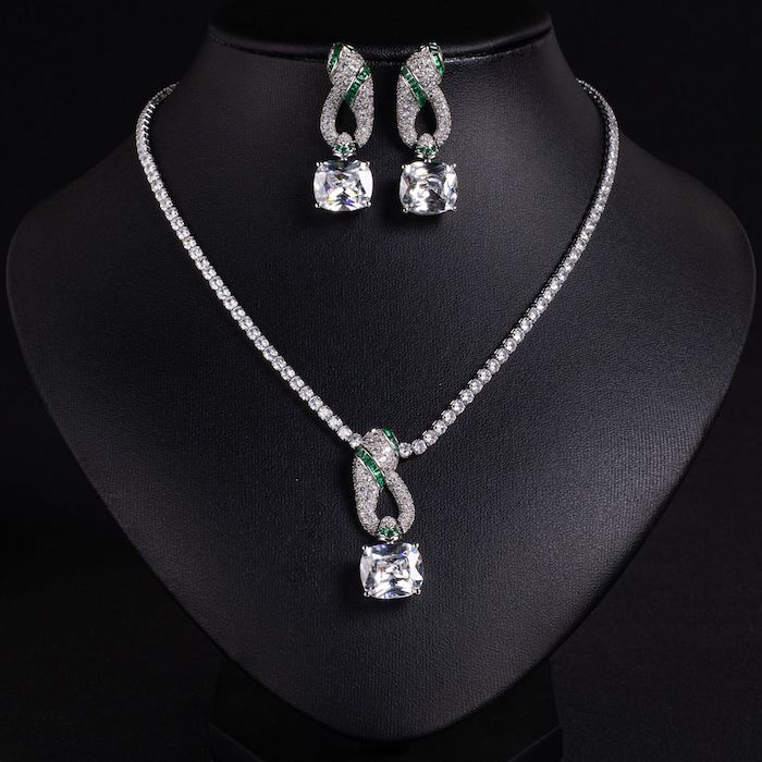Bridal Brass Twisted CZ Knot Choker Necklace Earring Set - Image 3