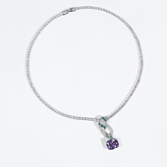 Bridal Brass Twisted CZ Knot Choker Necklace Earring Set - Image 2