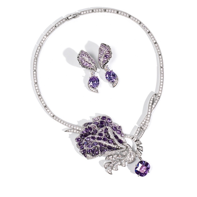 Heavy Party Brass CZ Leaves Flower Statement Necklace Earrings Set