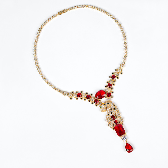 Party Brass Teardrop CZ Leopards Necklace Earrings Set - Image 2