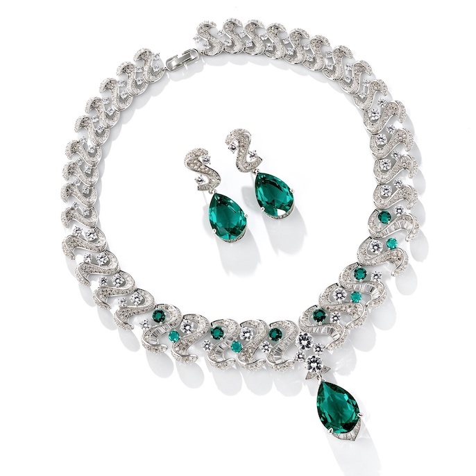Heavy Party Brass Teardrop Stone Choker Necklace Earrings Set