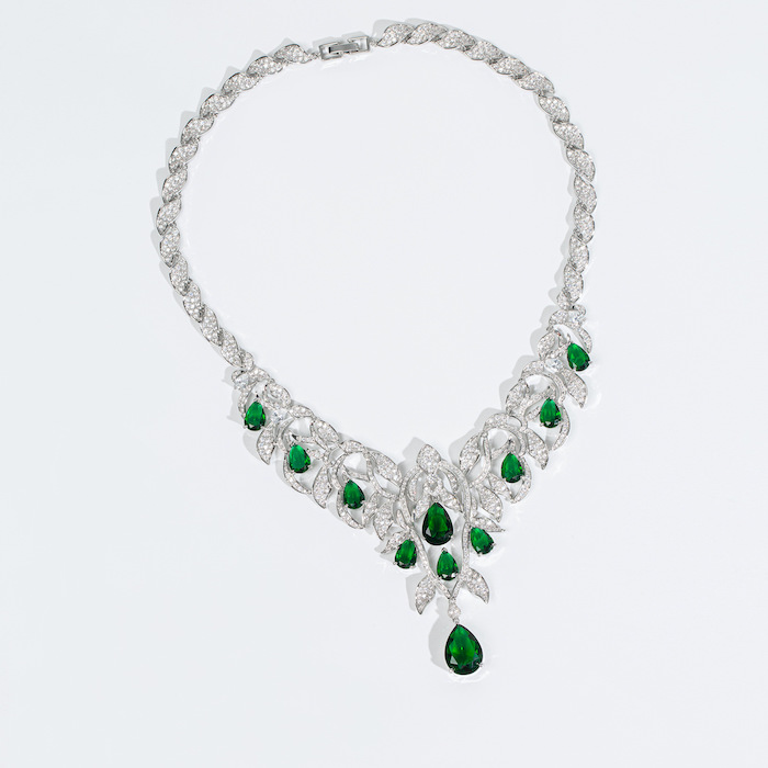 Bridal Brass 77g Teardrop Zircon Leaf Choker Necklace Earring Set - Image 2