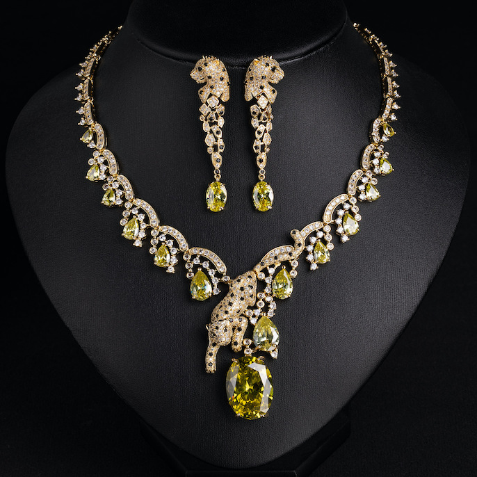 Party Brass Oval Ruby Amethyst Leopard Choker Necklace Earrings Set - Image 3