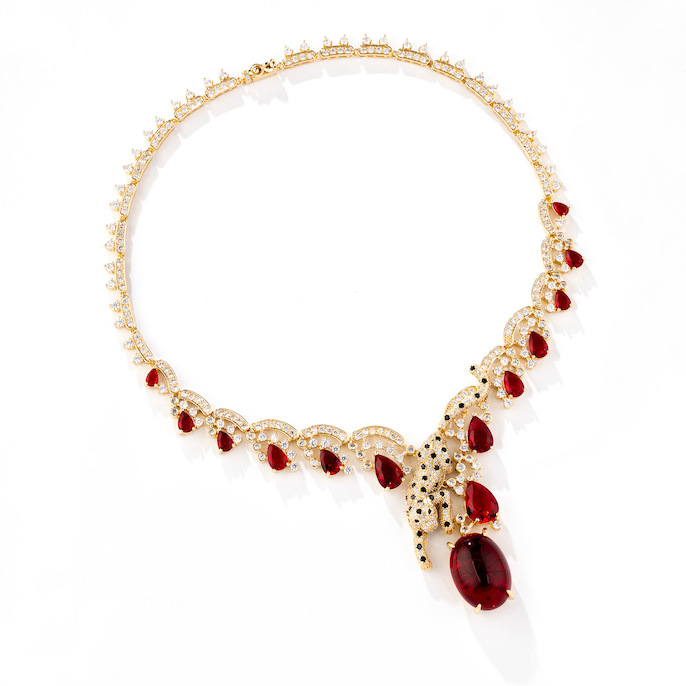 Party Brass Oval Ruby Amethyst Leopard Choker Necklace Earrings Set - Image 2