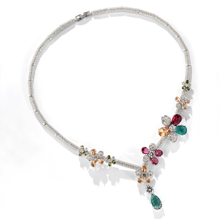 Bridal Brass 62g Diamond Flowers Choker Necklace Earring Set
