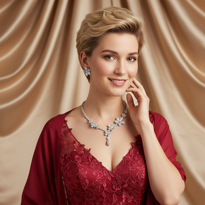 Bridal Brass 62g Diamond Flowers Choker Necklace Earring Set - Image 4
