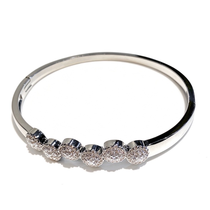 Wholesales Brass Diamond Circle Beads Hinged Bracelet - Image 2