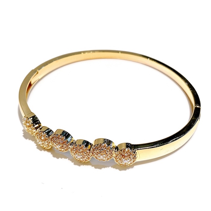 Wholesales Brass Diamond Circle Beads Hinged Bracelet