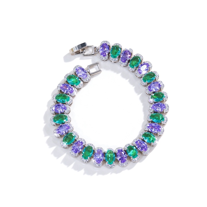 Women's Jewelry Brass Purple Green Diamond Stones Bracelet