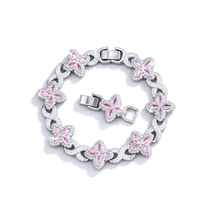 Women's Jewelry Brass Colored CZ Clover Flower Bracelet