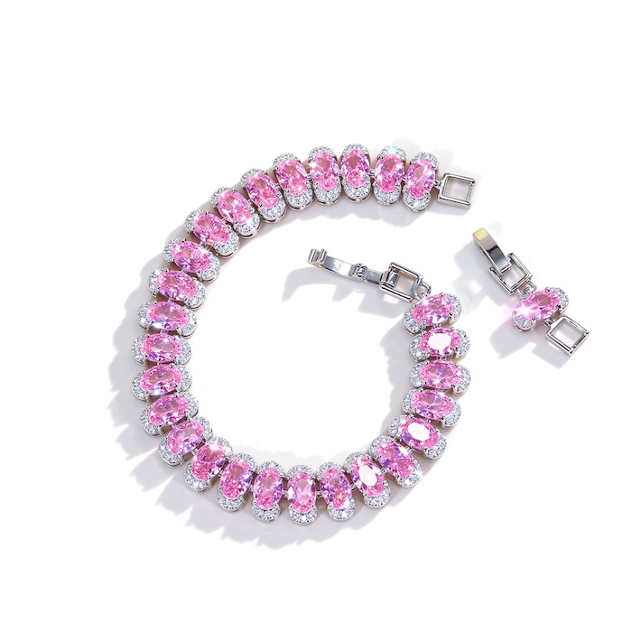 Women's Jewelry Brass Pink Oval CZ Stones Bracelet