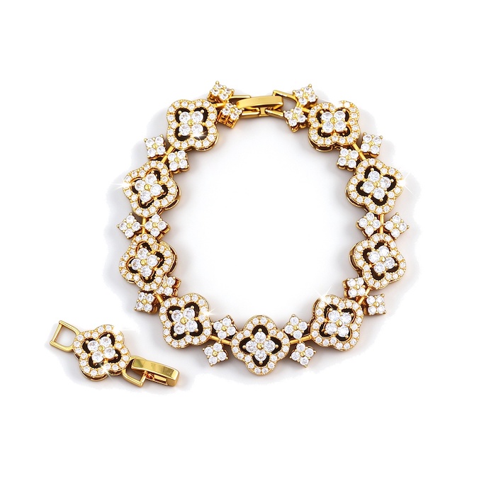 Women's Jewelry Brass White CZ Clover Flower Bracelet