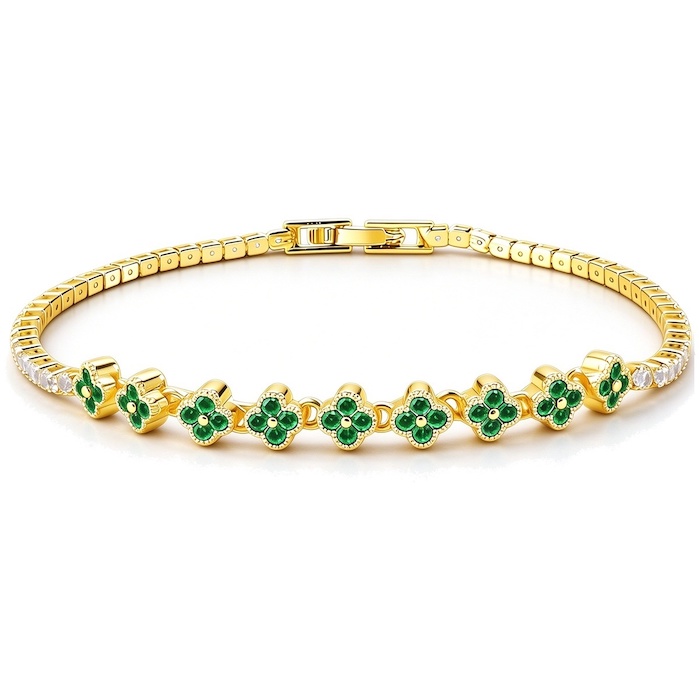 Women's Jewelry Brass CZ Malachite Clovers Bracelet
