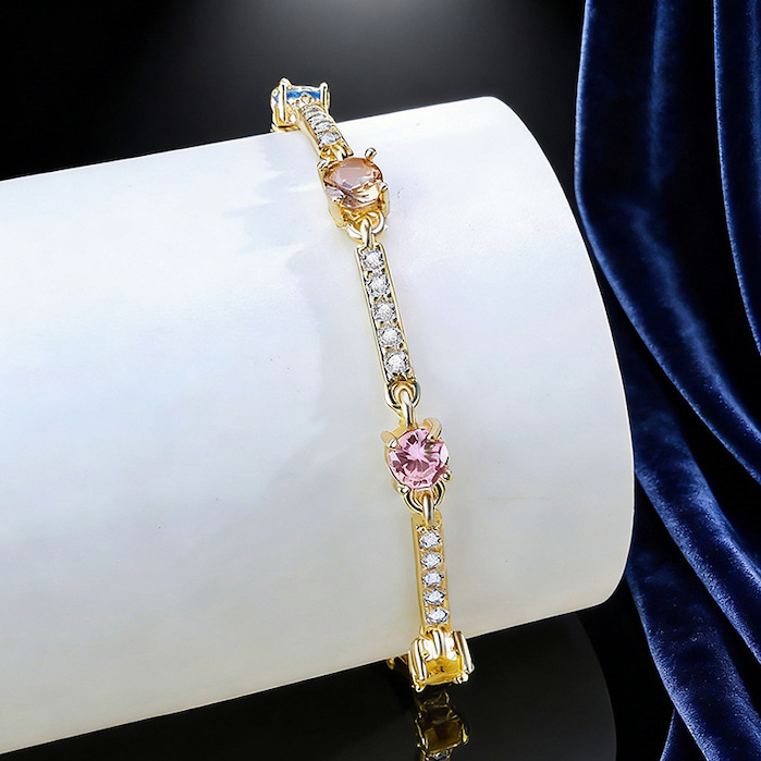 Women's Jewelry Brass 5mm CZ Stick Links Bracelet - Image 3