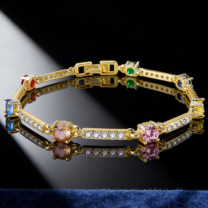 Women's Jewelry Brass 5mm CZ Stick Links Bracelet - Image 2