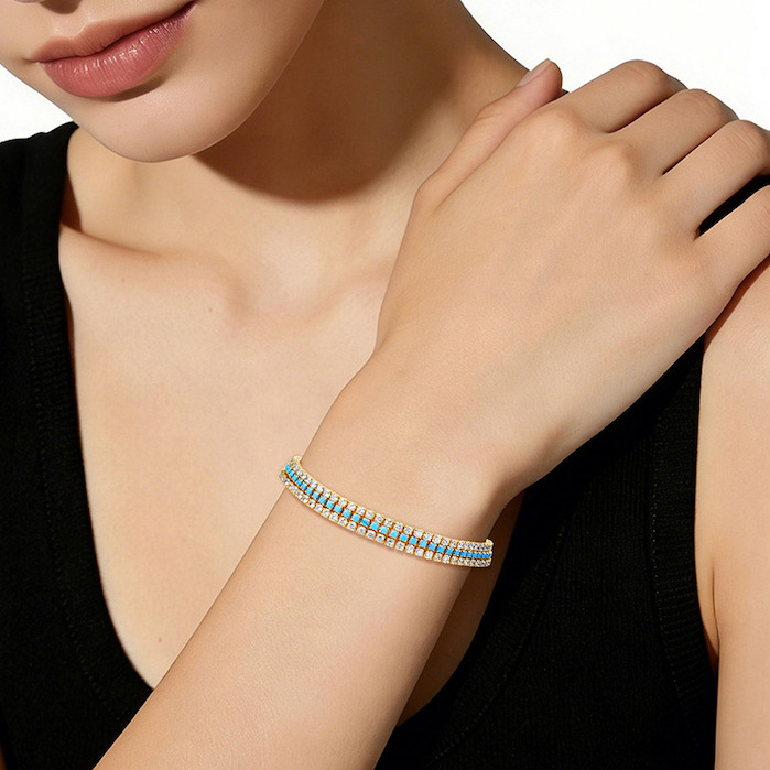 Women's Jewelry 6mm Brass Triple Diamond Layers Bracelet - Image 4