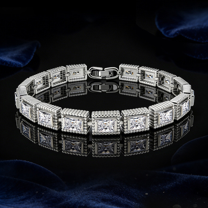 Wholesales Brass 7mm White Geometric Stones Bracelet - Image 2