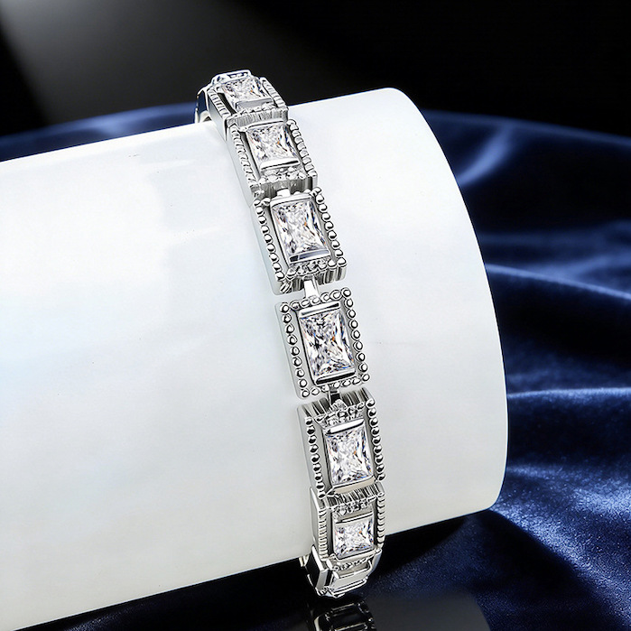 Wholesales Brass 7mm White Geometric Stones Bracelet - Image 3
