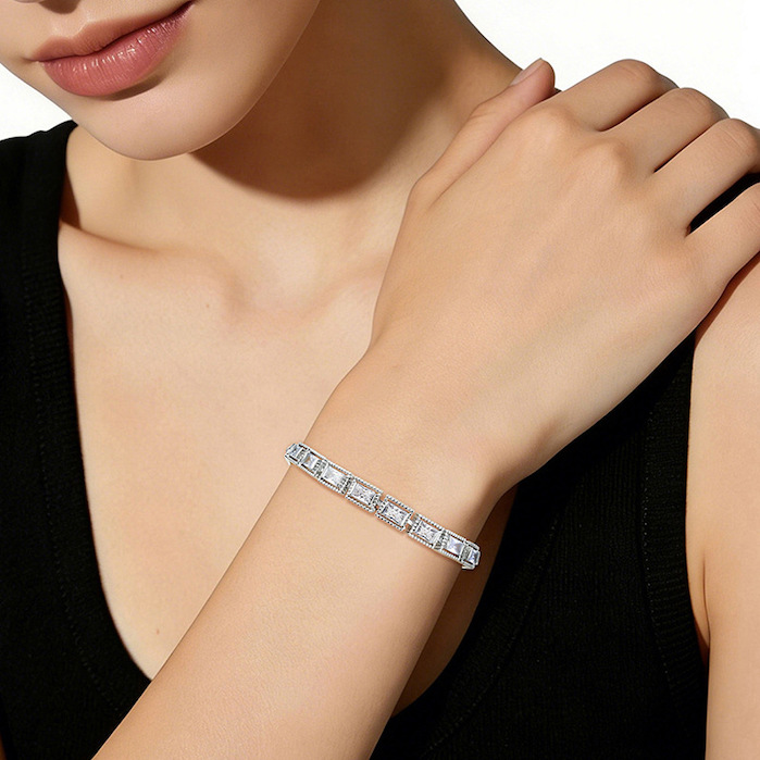 Wholesales Brass 7mm White Geometric Stones Bracelet - Image 4