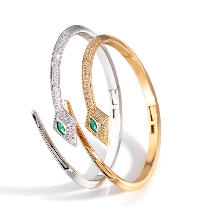 Wholesales 14g Triangle Brass Diamonds Snake Head Spring Bangle