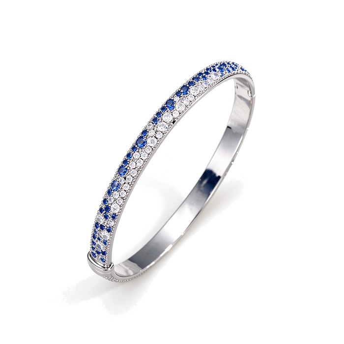 Wholesales 6mm Brass Dark Blue Diamonds Hinged Bangle