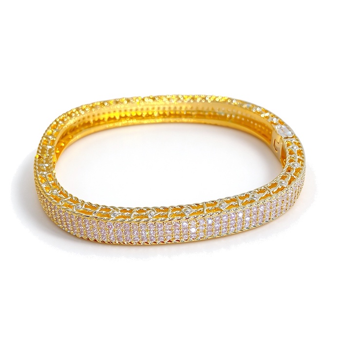 Wholesales 22.9g Heavy Brass Diamonds Oval Hinged Bangle