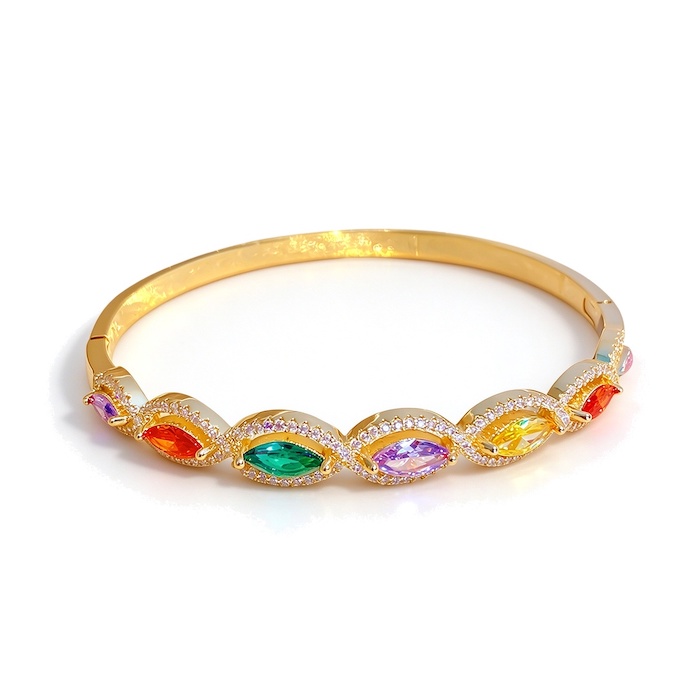 Wholesales 13.7g Brass Sugar-colored Eye Stones Hinged Bangle