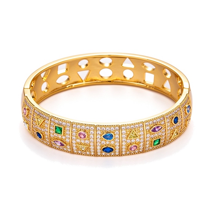 Wholesales Brass 13.5mm Eye Geometric Diamonds Hinged Bangle