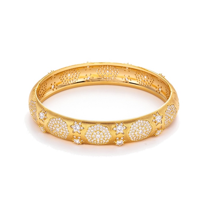 Wholesales Brass Lucky Diamonds Star Flowers Hinged Bangle