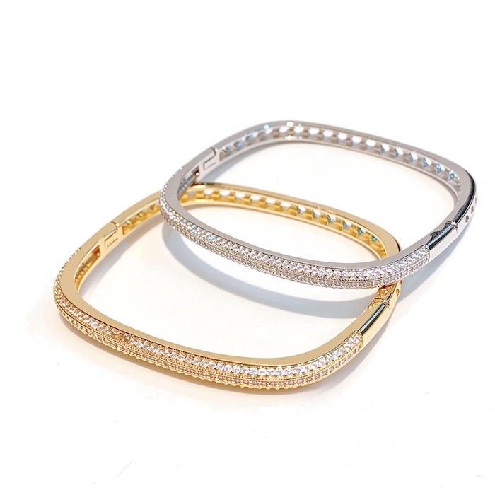 Wholesales Brass 12.5g Diamonds Square Hinged Bracelet