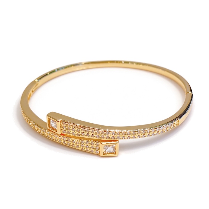Wholesales 12.6g Brass Square Stones Spring Bracelet