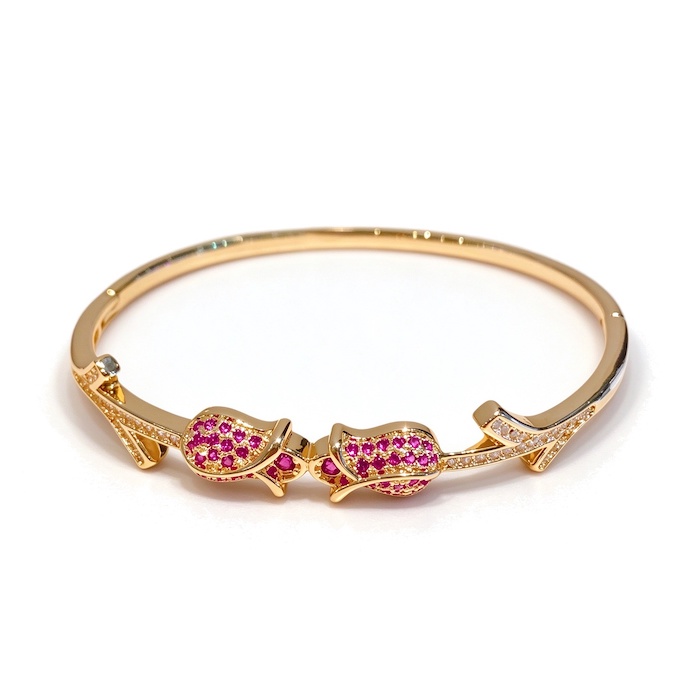 Wholesales Brass 11.4g Diamond Rose Hinged Bracelet
